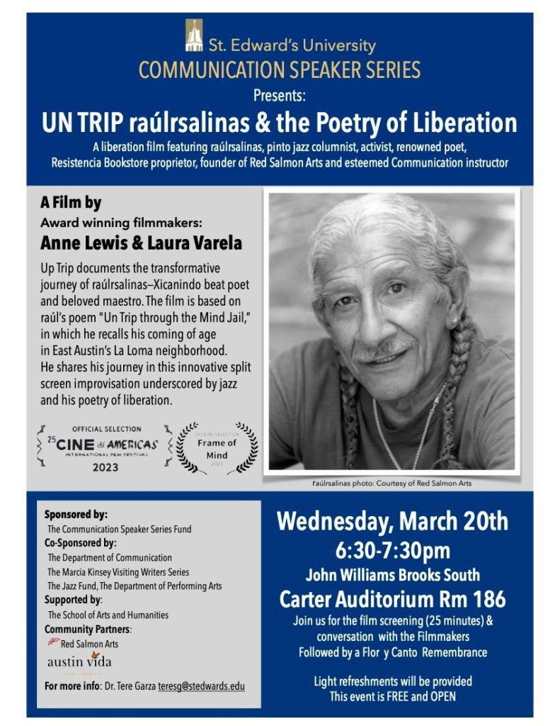 UN TRIP raúlrsalinas & the Poetry of Liberation Screening at St. Edward’s University Wednesday, March 20, 2024